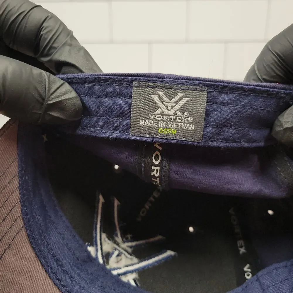 Vortex Optics Logo Snapback Trucker Hat Brown Navy OSFM Hunting Outdoor Cap